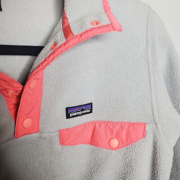 Patagonia Synchilla Snap T Pull Over Jacket Grey Fleece Pink Trim Kids 14 XL - Picture 3 of 12